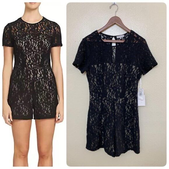 1. State Pants - 1. State Short Sleeve Lace Romper Black